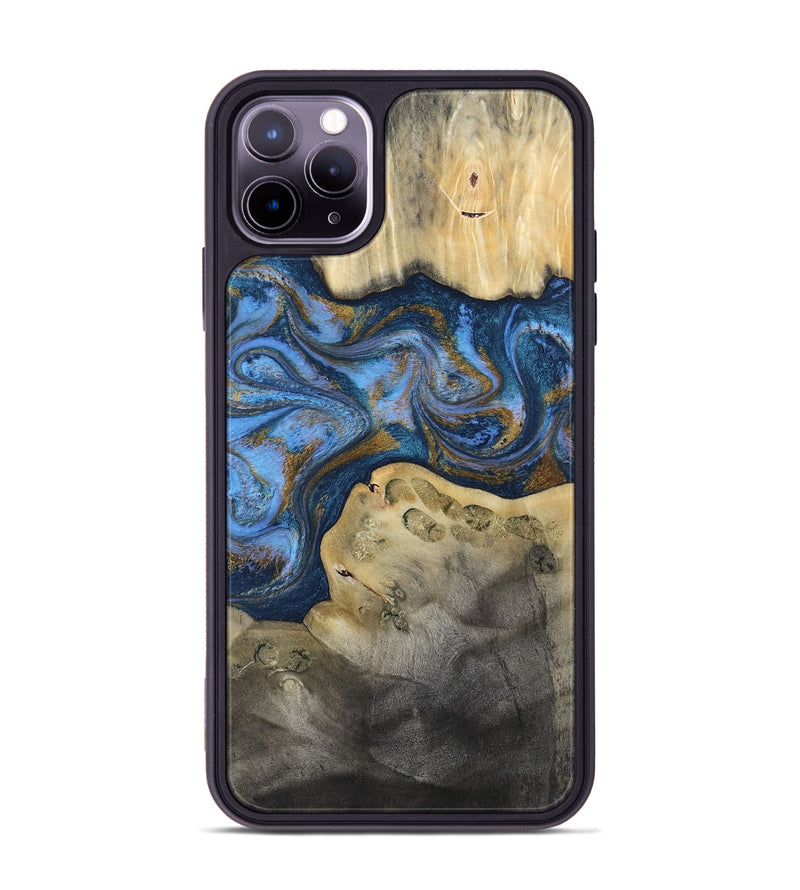 iPhone 11 Pro Max Wood Phone Case - Stephan (Teal & Gold, 813625)