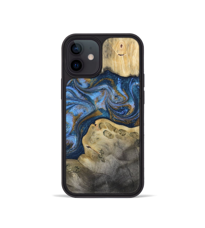 iPhone 12 mini Wood Phone Case - Stephan (Teal & Gold, 813625)