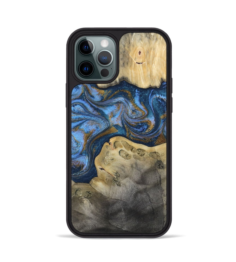 iPhone 12 Pro Wood Phone Case - Stephan (Teal & Gold, 813625)