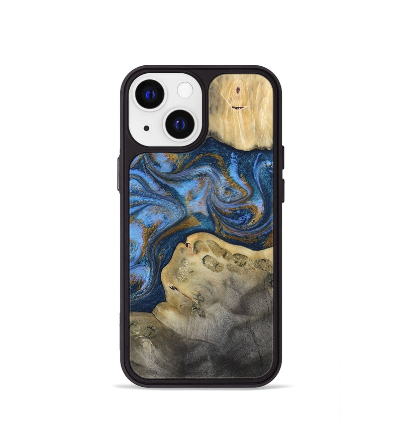 iPhone 13 mini Wood Phone Case - Stephan (Teal & Gold, 813625)