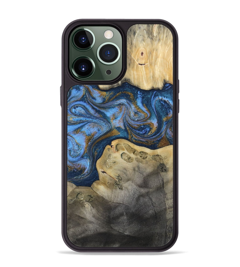 iPhone 13 Pro Max Wood Phone Case - Stephan (Teal & Gold, 813625)