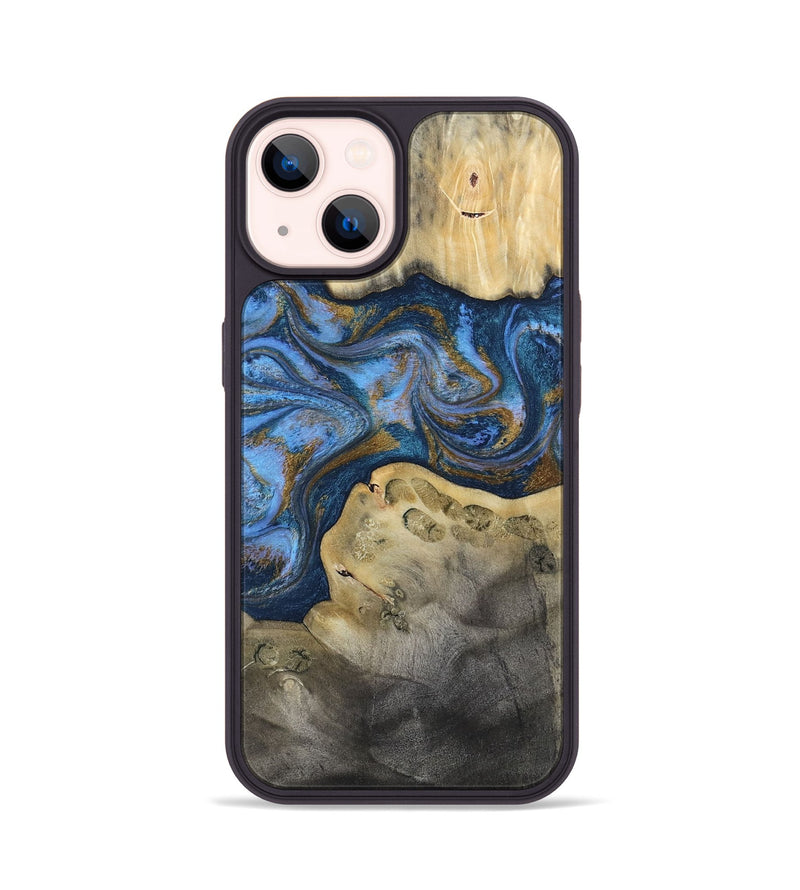 iPhone 14 Wood Phone Case - Stephan (Teal & Gold, 813625)