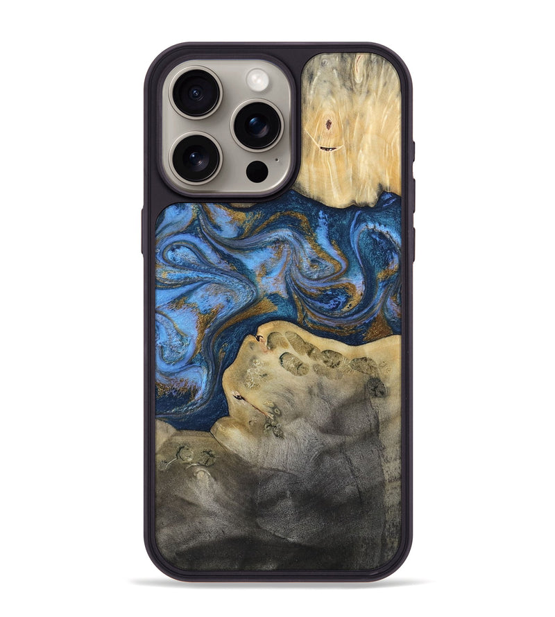 iPhone 15 Pro Max Wood Phone Case - Stephan (Teal & Gold, 813625)