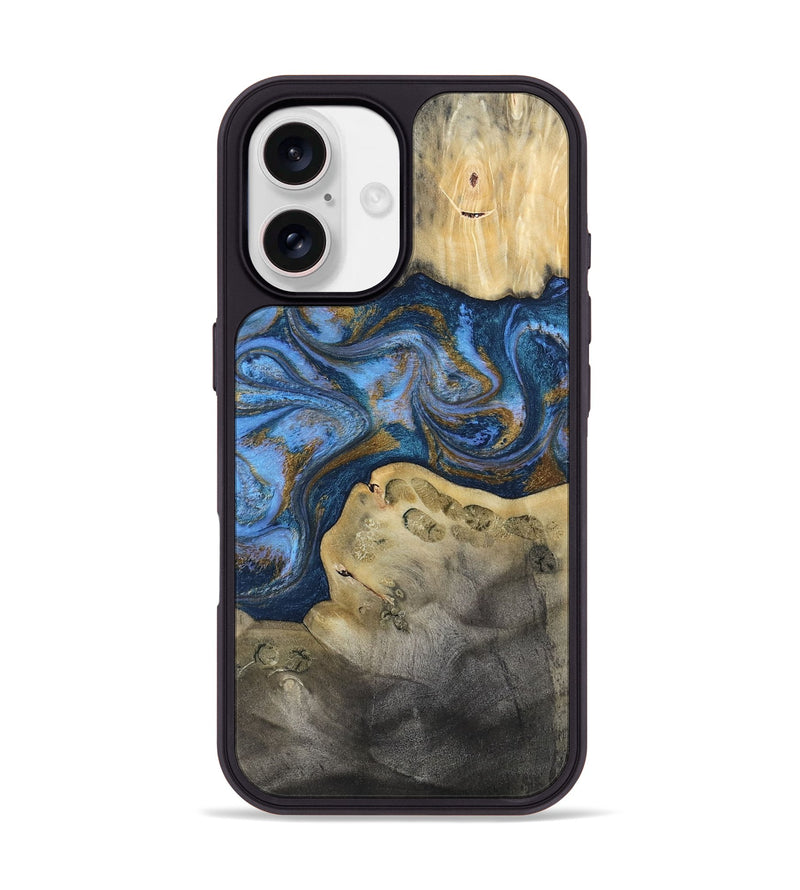 iPhone 17 Wood Phone Case - Stephan (Teal & Gold, 813625)