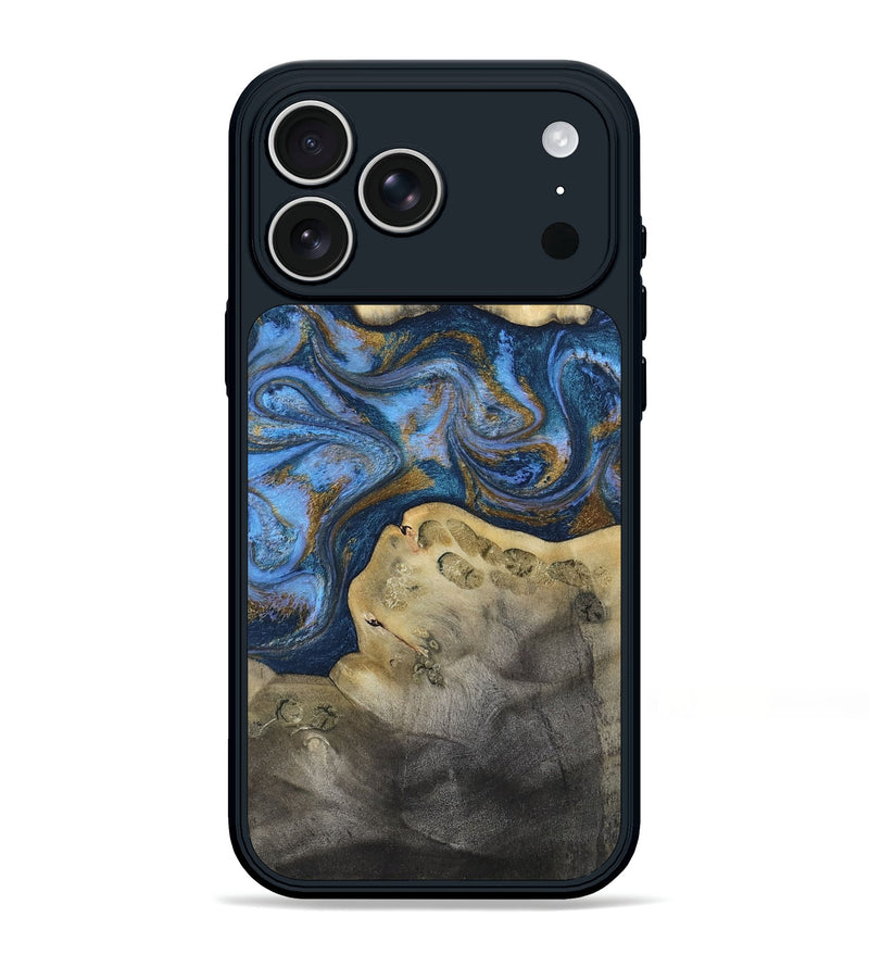 iPhone 17 Pro Max Wood Phone Case - Stephan (Teal & Gold, 813625)
