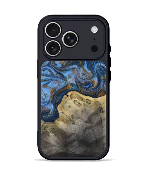 iPhone 17 Pro Wood Phone Case - Stephan (Teal & Gold, 813625)