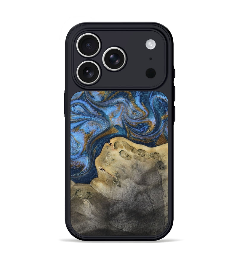 iPhone 17 Pro Wood Phone Case - Stephan (Teal & Gold, 813625)