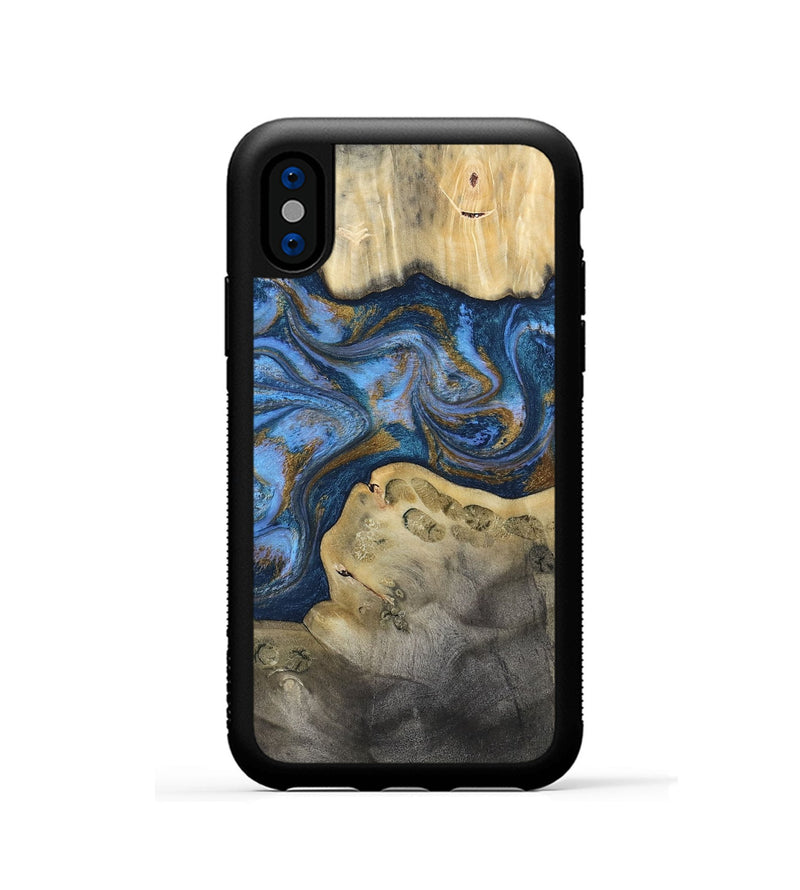 iPhone Xs Wood Phone Case - Stephan (Teal & Gold, 813625)