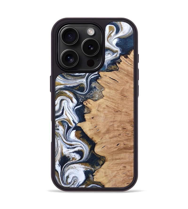 iPhone 16 Pro Wood Phone Case - Ayden (Teal & Gold, 813628)
