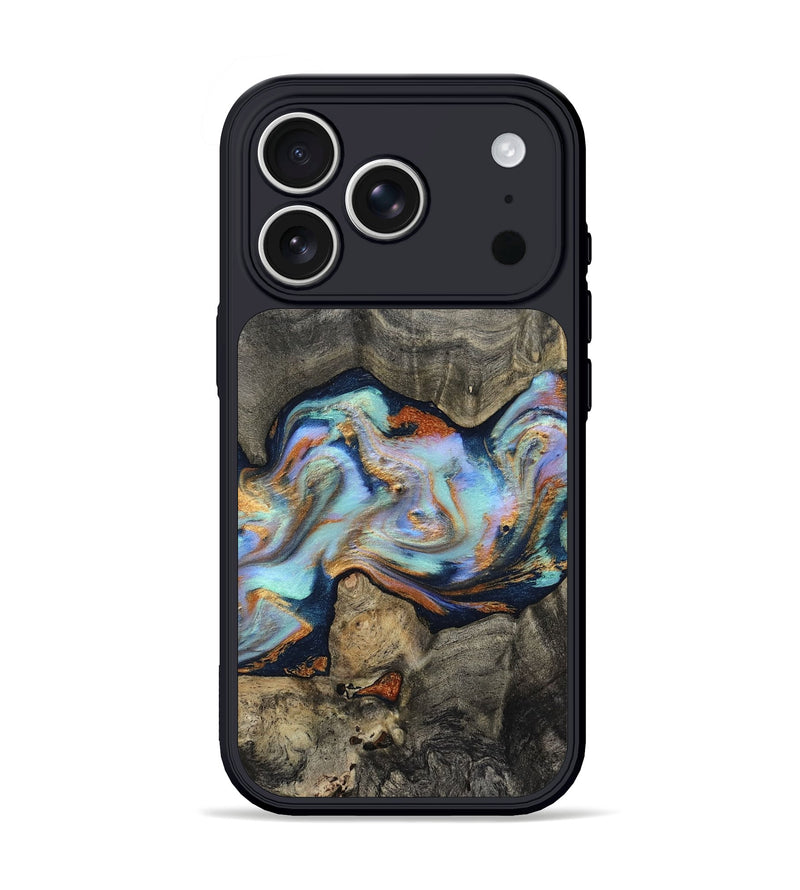 iPhone 17 Pro Wood Phone Case - Dashawn (Teal & Gold, 813629)