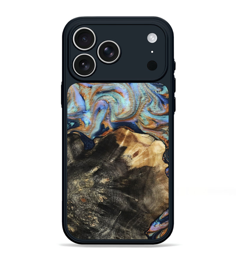 iPhone 17 Pro Max Wood Phone Case - Felipe (Teal & Gold, 813634)