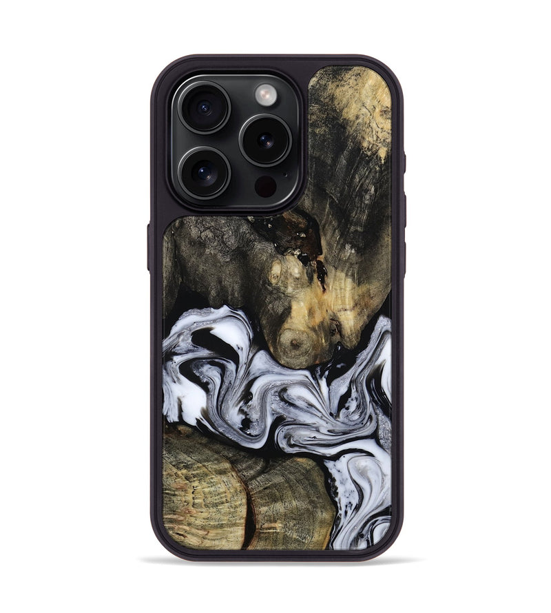 iPhone 15 Pro Wood Phone Case - Halley (Black & White, 813873)