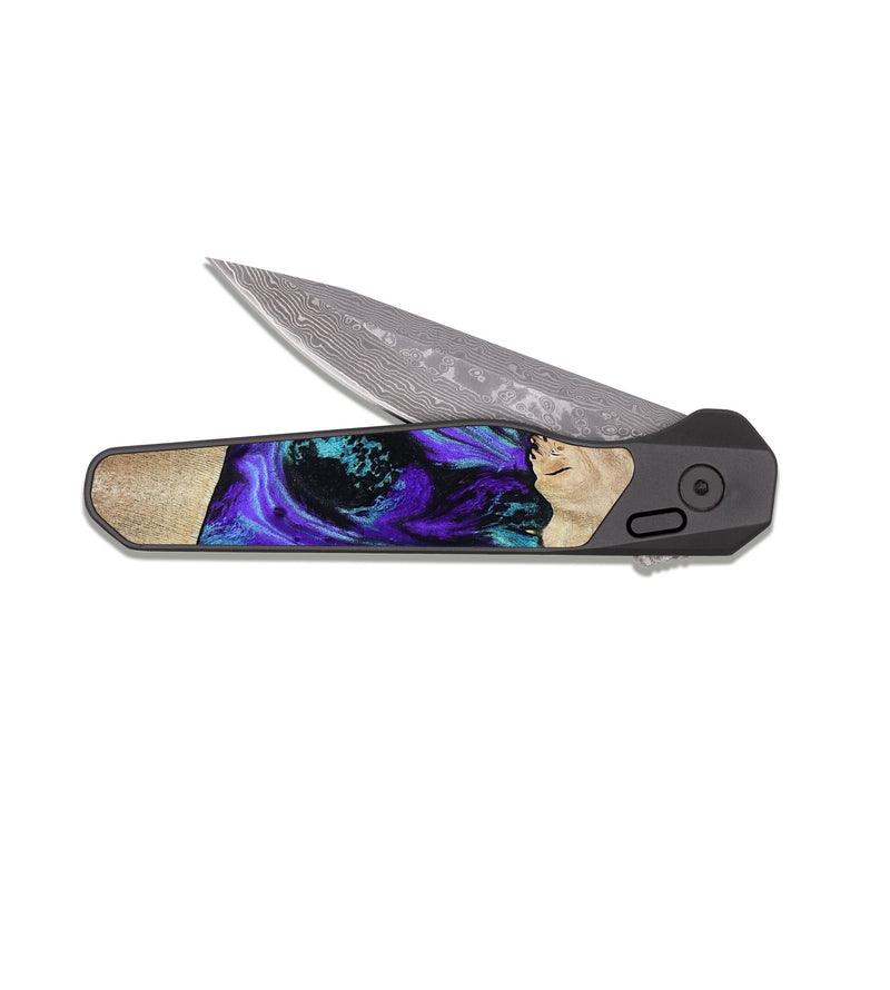 EDC Dark Damascus Wood Pocket Knife - Blaine (Purple, 813893)