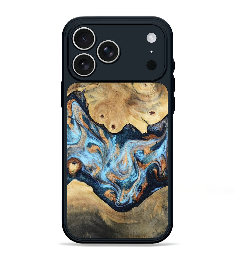 iPhone 17 Pro Max Wood Phone Case - Oaklyn (Teal & Gold, 813900)