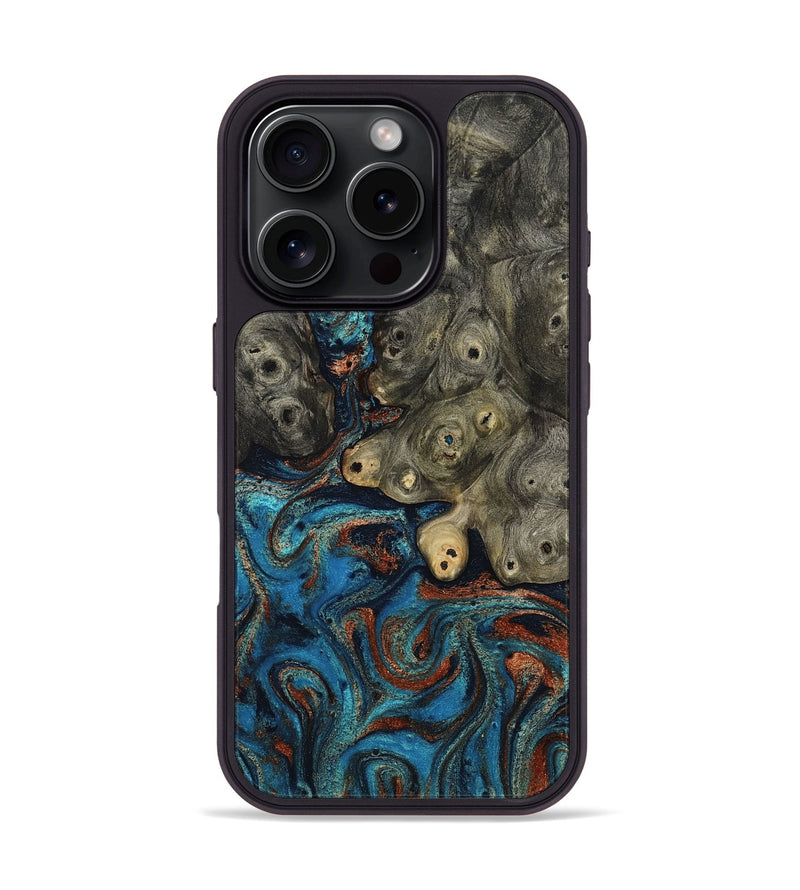 iPhone 16 Pro Wood Phone Case - Lucile (Teal & Gold, 813902)