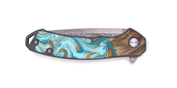 EDC Wood Pocket Knife - Kylian (Teal & Gold, 813903)