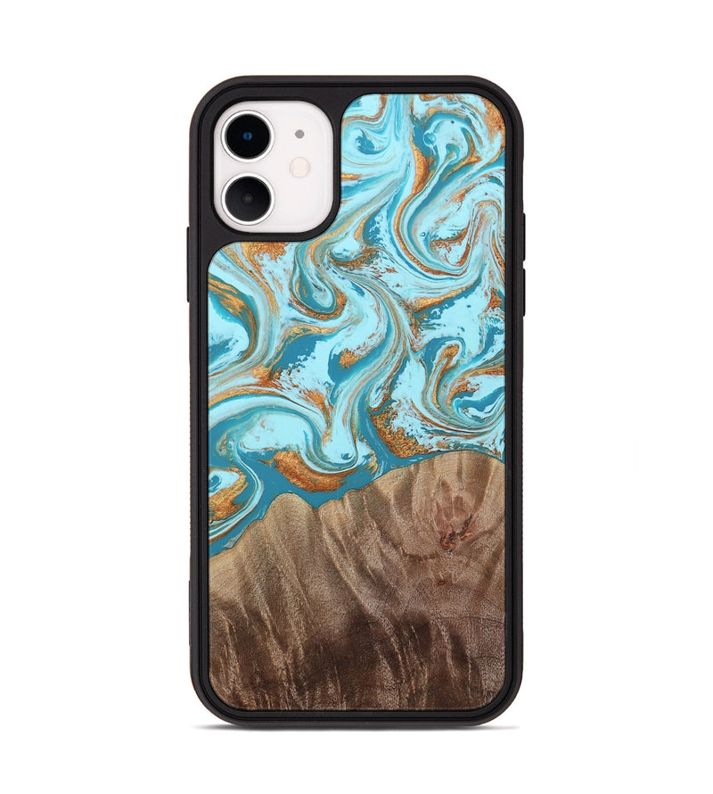 iPhone 11 Wood Phone Case - Kylian (Teal & Gold, 813903)