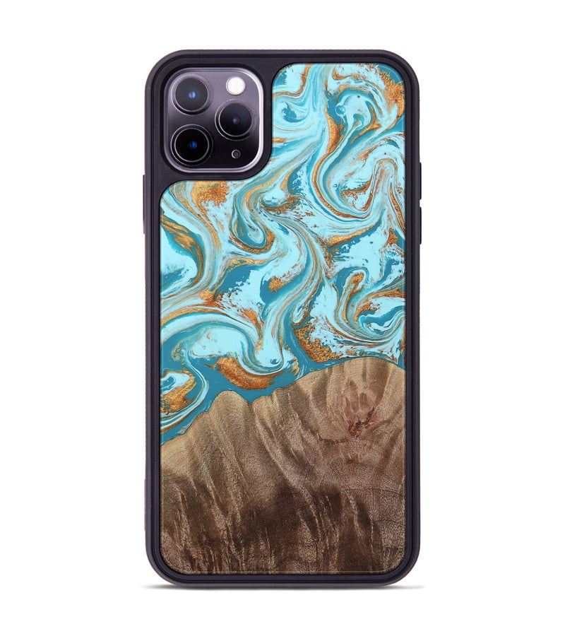 iPhone 11 Pro Max Wood Phone Case - Kylian (Teal & Gold, 813903)