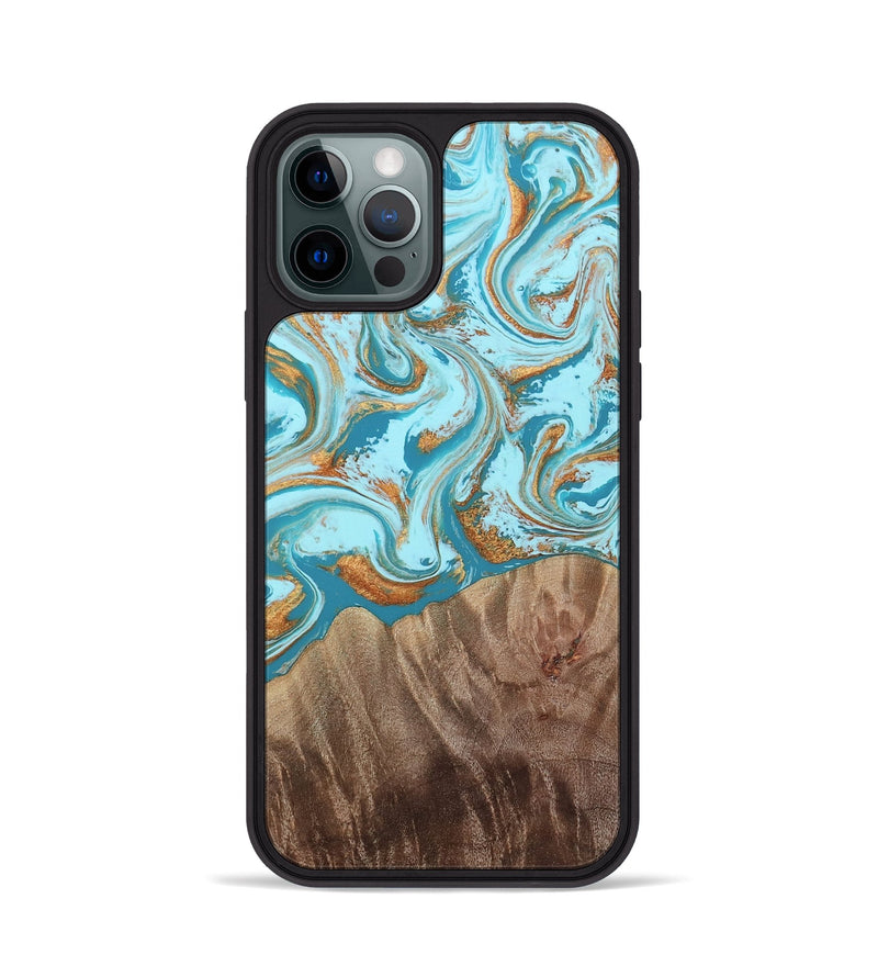 iPhone 12 Pro Wood Phone Case - Kylian (Teal & Gold, 813903)
