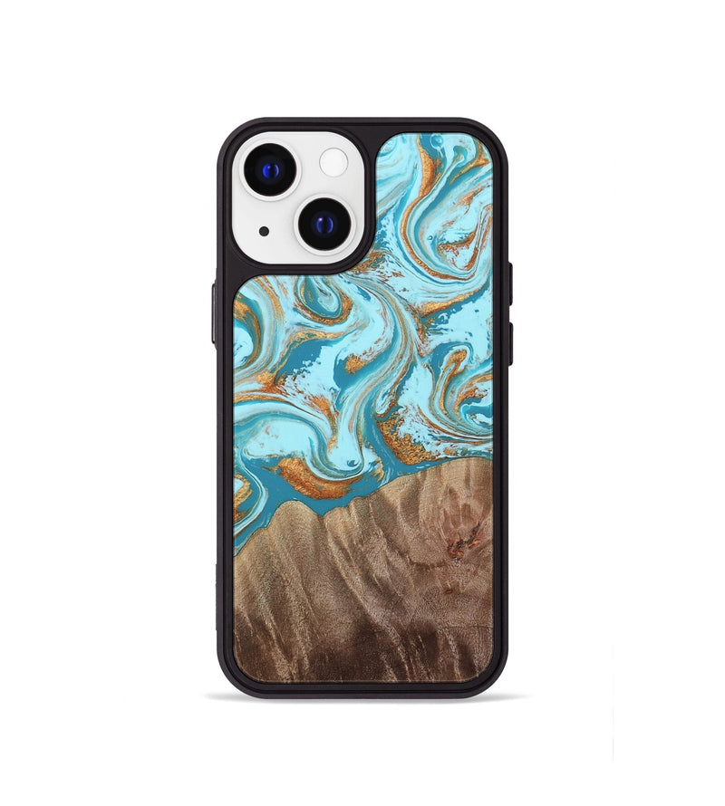 iPhone 13 mini Wood Phone Case - Kylian (Teal & Gold, 813903)