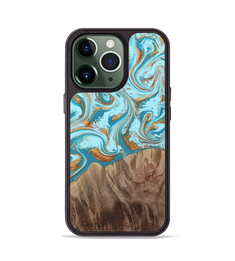 iPhone 13 Pro Wood Phone Case - Kylian (Teal & Gold, 813903)