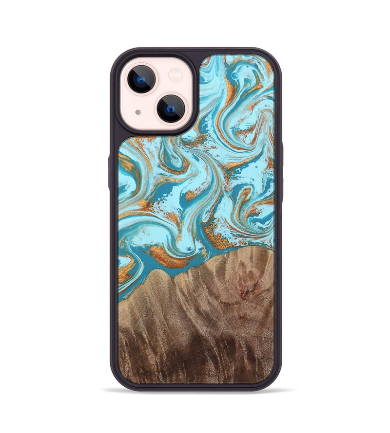 iPhone 14 Wood Phone Case - Kylian (Teal & Gold, 813903)