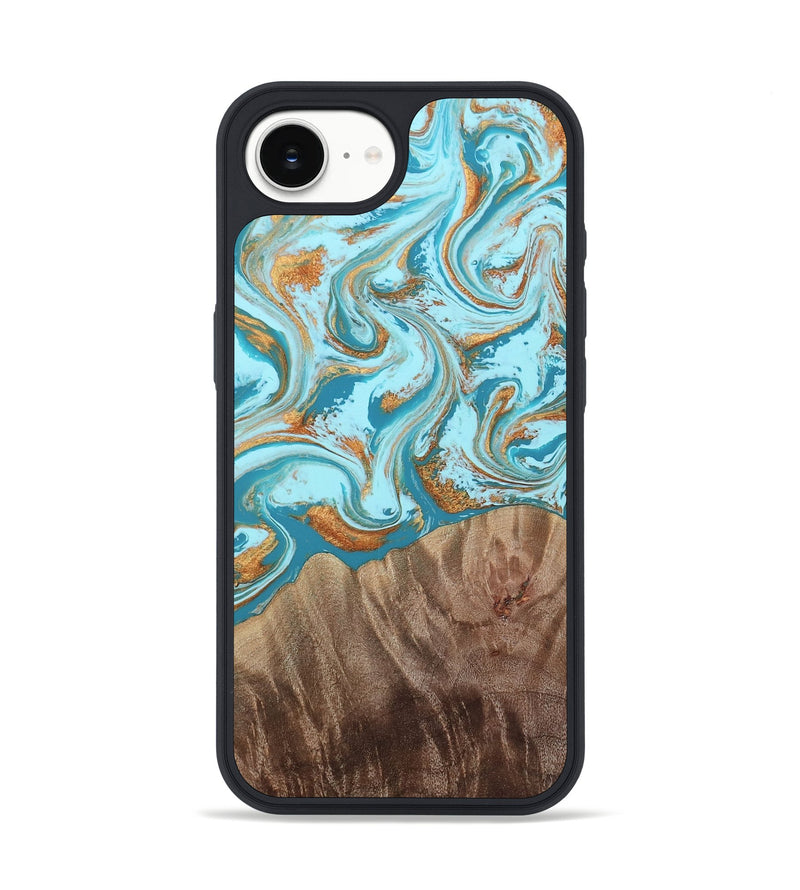 iPhone 16e Wood Phone Case - Kylian (Teal & Gold, 813903)