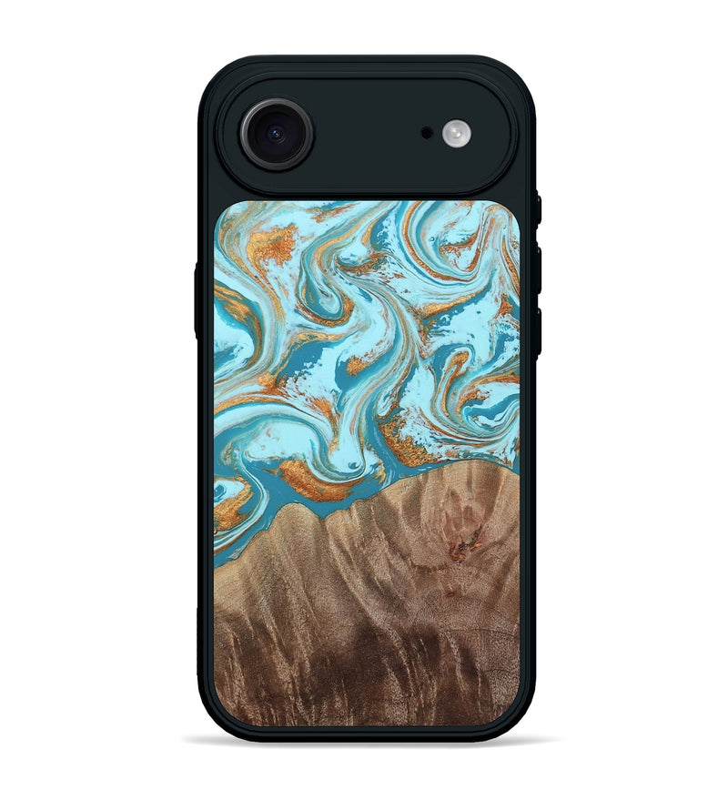 iPhone 17 Air Wood Phone Case - Kylian (Teal & Gold, 813903)