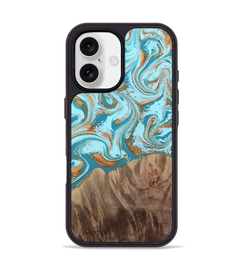 iPhone 17 Wood Phone Case - Kylian (Teal & Gold, 813903)