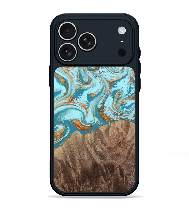 iPhone 17 Pro Max Wood Phone Case - Kylian (Teal & Gold, 813903)