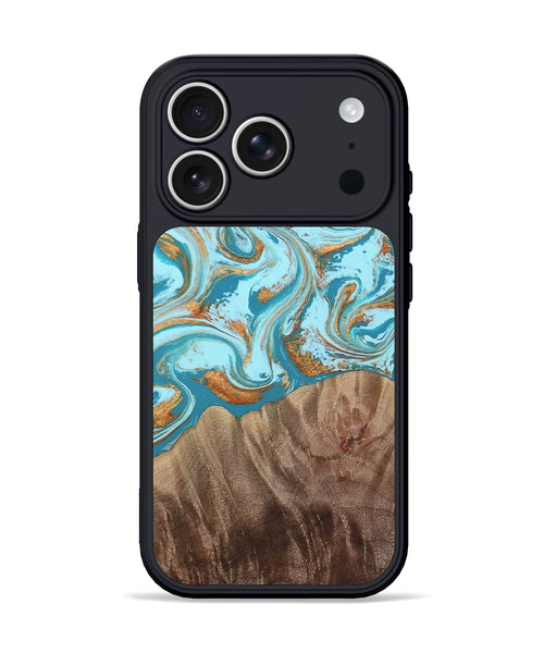 iPhone 17 Pro Wood Phone Case - Kylian (Teal & Gold, 813903)