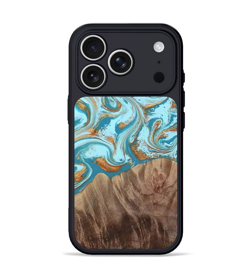 iPhone 17 Pro Wood Phone Case - Kylian (Teal & Gold, 813903)