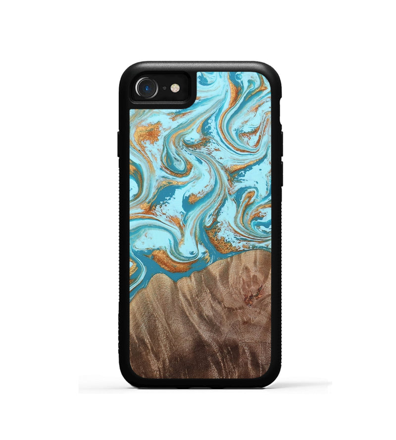 iPhone SE Wood Phone Case - Kylian (Teal & Gold, 813903)