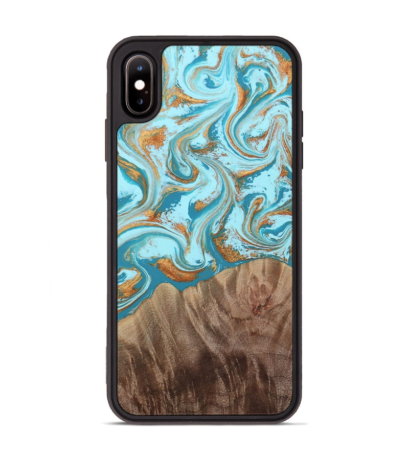iPhone Xs Max Wood Phone Case - Kylian (Teal & Gold, 813903)