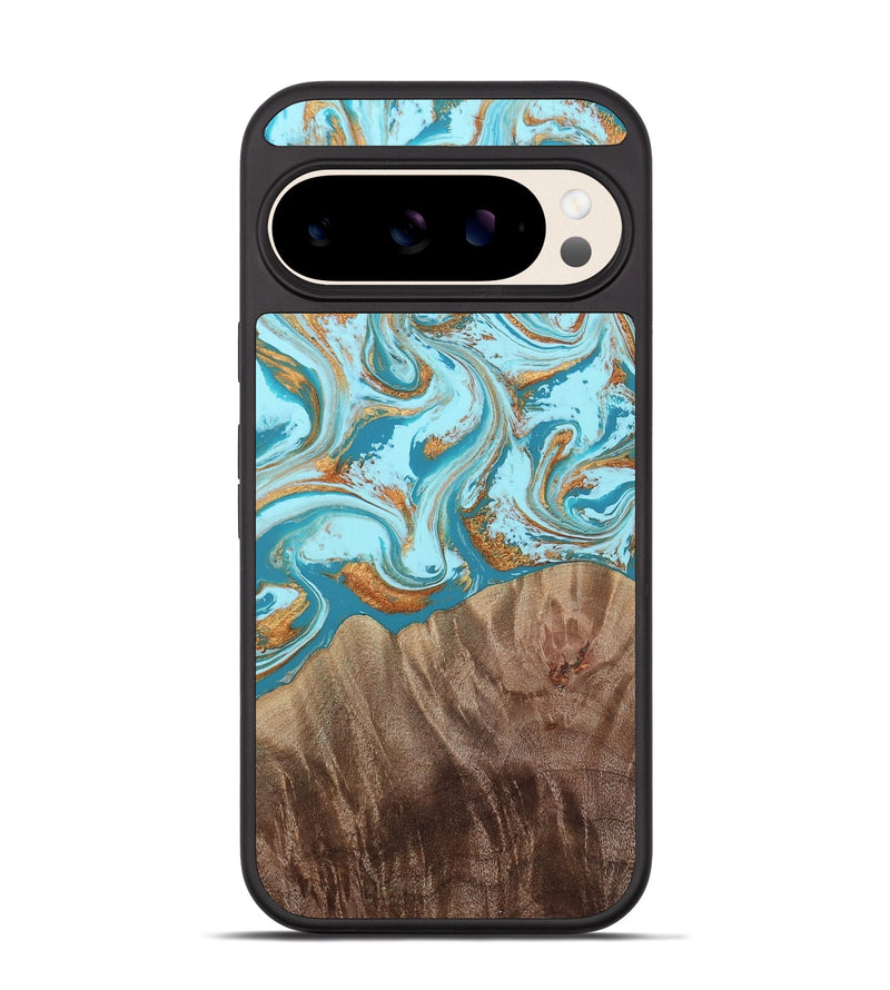 Pixel 10 Wood Phone Case - Kylian (Teal & Gold, 813903)
