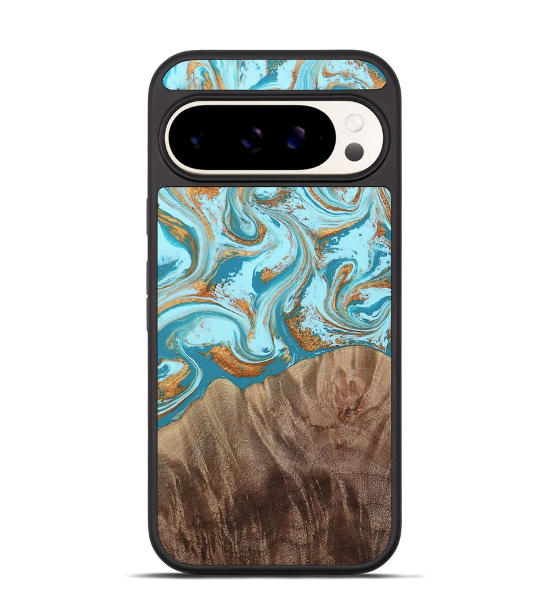 Pixel 9 Wood Phone Case - Kylian (Teal & Gold, 813903)