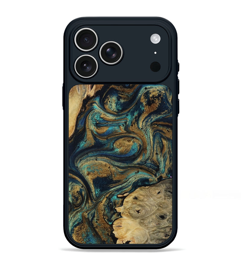 iPhone 17 Pro Max Wood Phone Case - Jude (Teal & Gold, 813905)