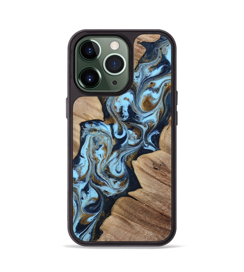 iPhone 13 Pro Wood Phone Case - Stacy (Teal & Gold, 813921)