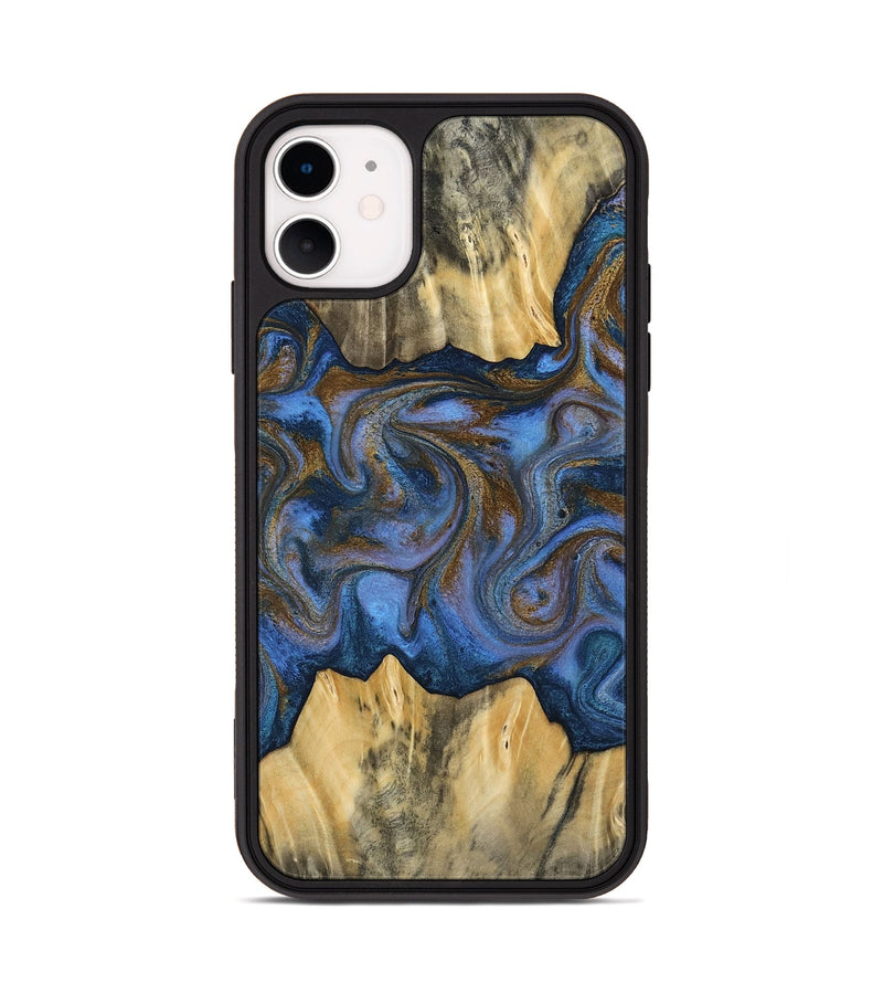 iPhone 11 Wood Phone Case - Florine (Teal & Gold, 813923)