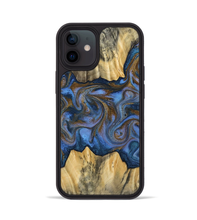 iPhone 12 Wood Phone Case - Florine (Teal & Gold, 813923)