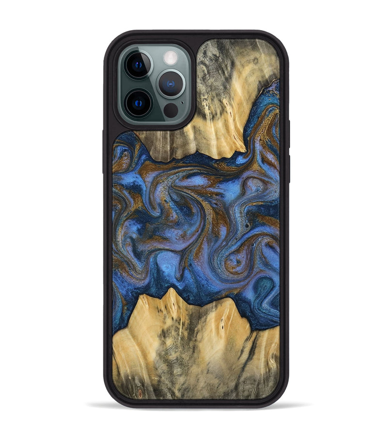 iPhone 12 Pro Max Wood Phone Case - Florine (Teal & Gold, 813923)