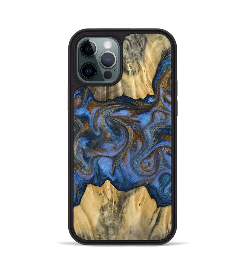 iPhone 12 Pro Wood Phone Case - Florine (Teal & Gold, 813923)