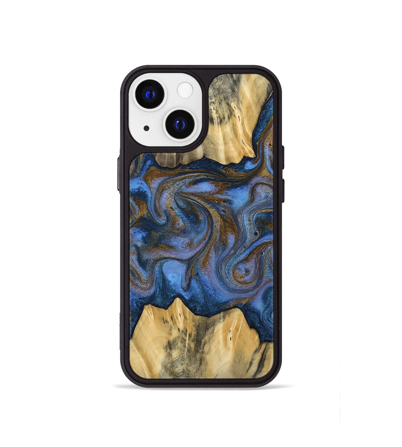 iPhone 13 mini Wood Phone Case - Florine (Teal & Gold, 813923)