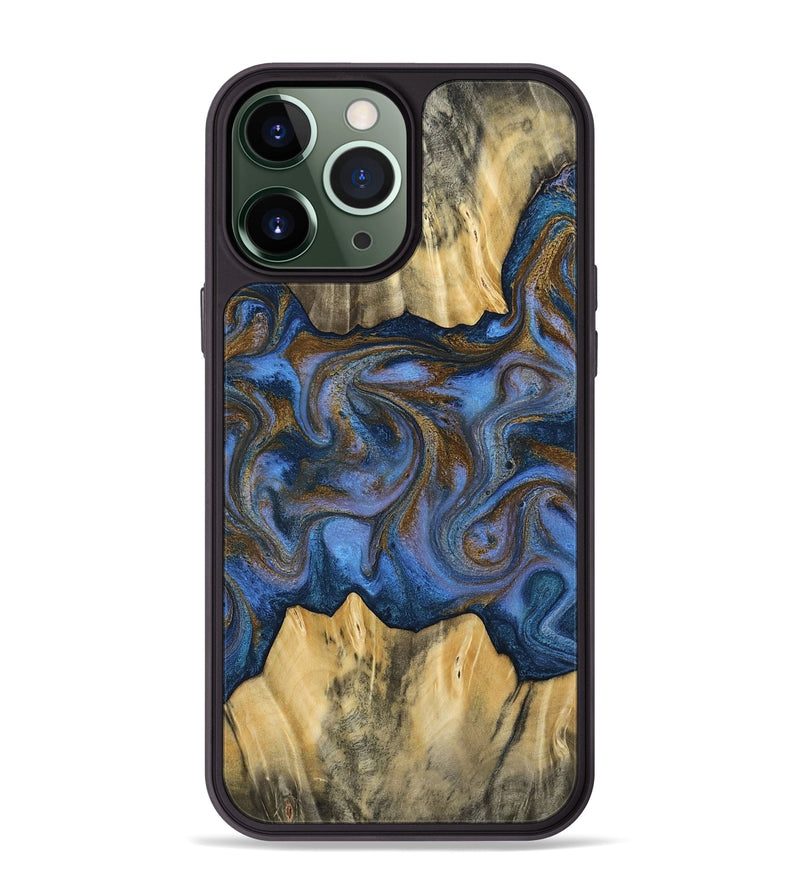 iPhone 13 Pro Max Wood Phone Case - Florine (Teal & Gold, 813923)