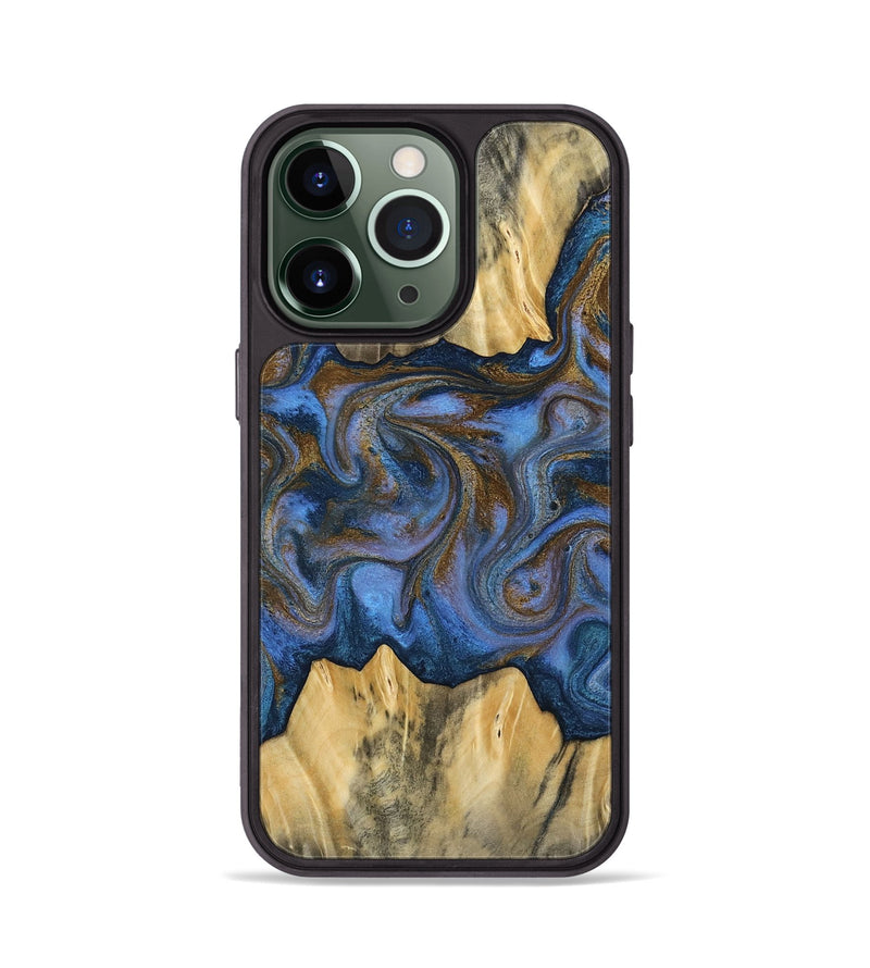 iPhone 13 Pro Wood Phone Case - Florine (Teal & Gold, 813923)