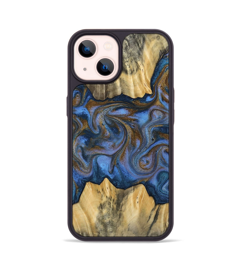 iPhone 14 Wood Phone Case - Florine (Teal & Gold, 813923)