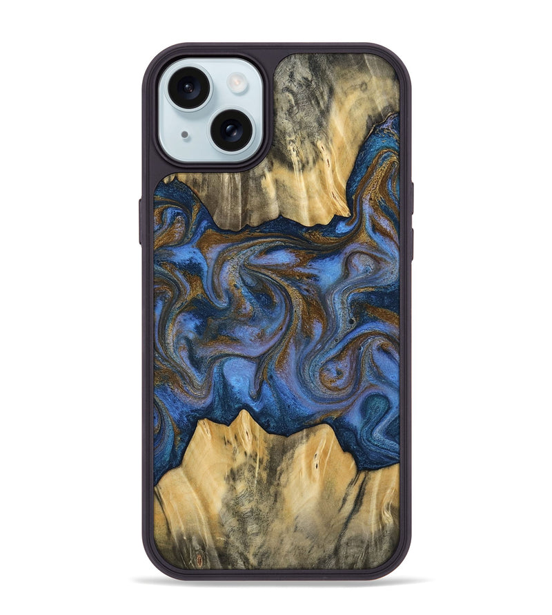 iPhone 15 Plus Wood Phone Case - Florine (Teal & Gold, 813923)
