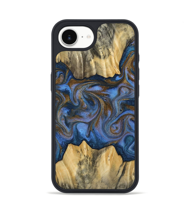 iPhone 16e Wood Phone Case - Florine (Teal & Gold, 813923)