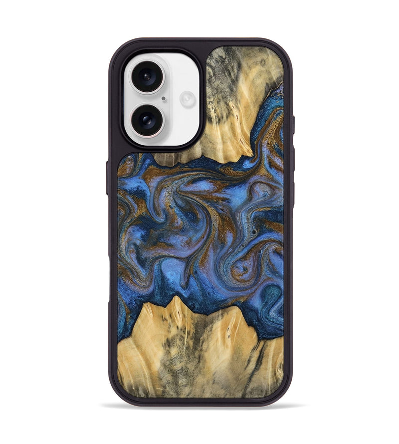 iPhone 17 Wood Phone Case - Florine (Teal & Gold, 813923)