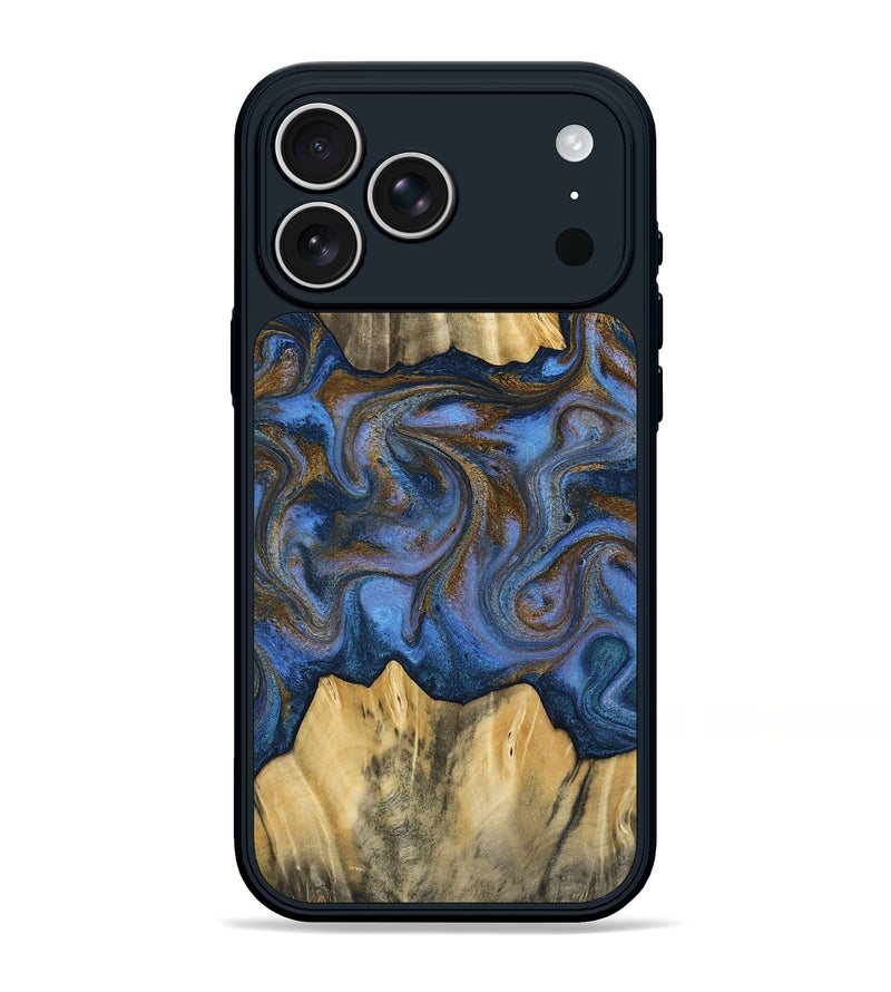 iPhone 17 Pro Max Wood Phone Case - Florine (Teal & Gold, 813923)